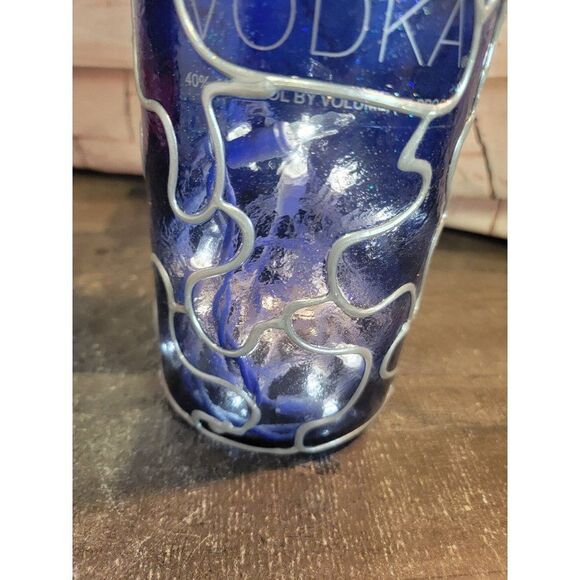 Large Blue Glass glitter handmade lighted bottle home decor - Picture 4 of 8